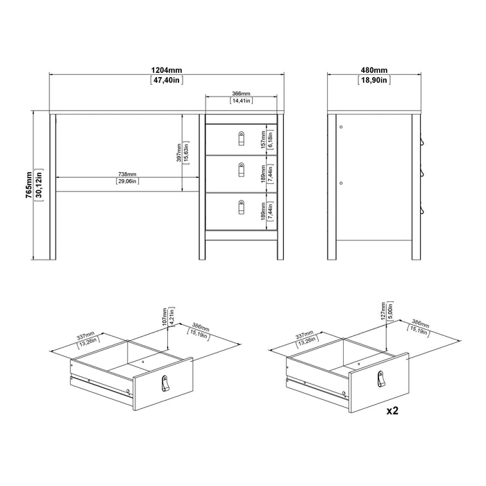 Barcelona Desk 3 Drawers in White
