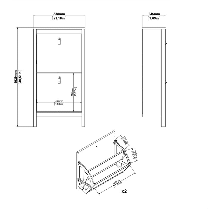 Barcelona Shoe Cabinet 2 Flip Down Doors in Matt Black