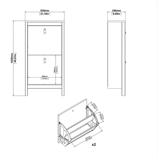 Barcelona Shoe Cabinet 2 Flap Doors in Jackson Hickory Oak
