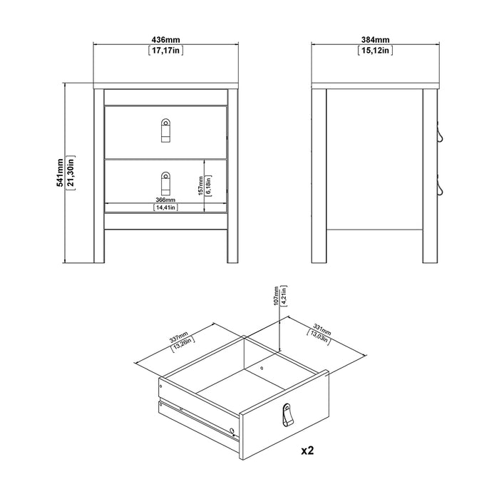 Barcelona Package - Bedside Table 2 Drawers + Chest 5 Drawers + Wardrobe with 2 Doors in Matt Black