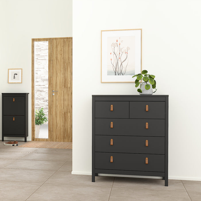 Barcelona Package - Bedside Table 2 Drawers + Chest 5 Drawers + Wardrobe with 3 Doors in Matt Black