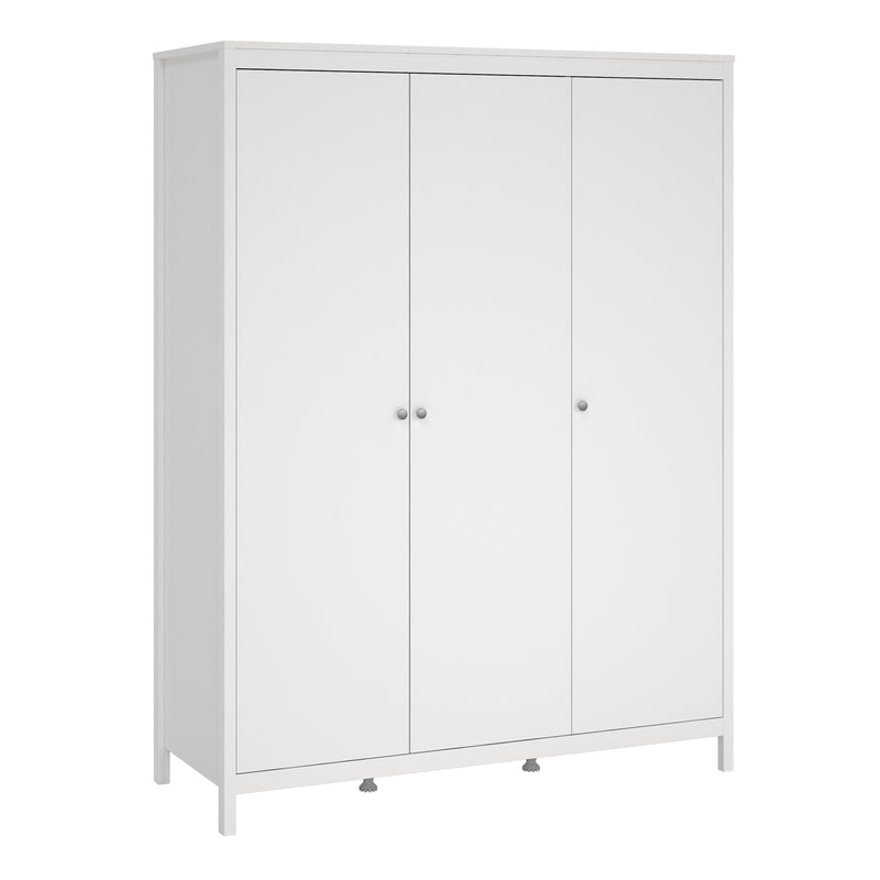 Madrid Package - Bedside Table 2 Drawers + Chest 5 Drawers + Wardrobe with 3 Doors in White
