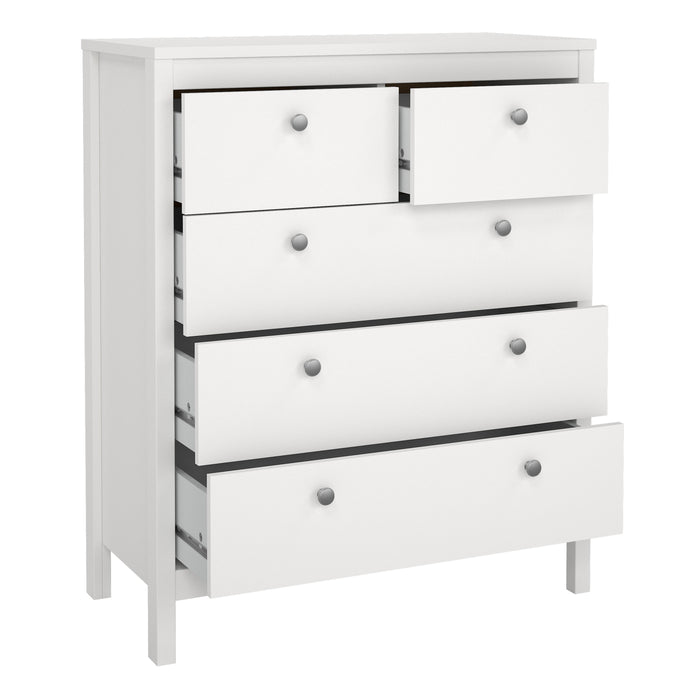 Madrid Package - Bedside Table 2 Drawers + Chest 5 Drawers + Wardrobe with 3 Doors in White