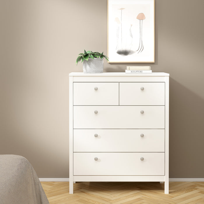 Madrid Package - Bedside Table 2 Drawers + Chest 5 Drawers + Wardrobe with 3 Doors in White
