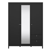 Madrid  Wardrobe with 2 Doors 1 Mirror Door 2 Drawers Matt Black