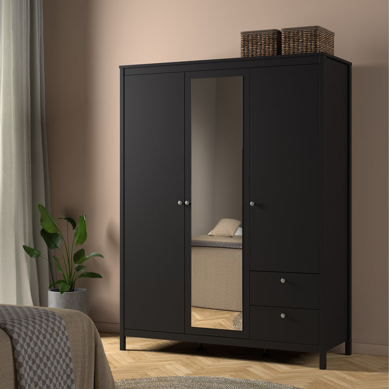 Madrid  Wardrobe with 2 Doors 1 Mirror Door 2 Drawers Matt Black
