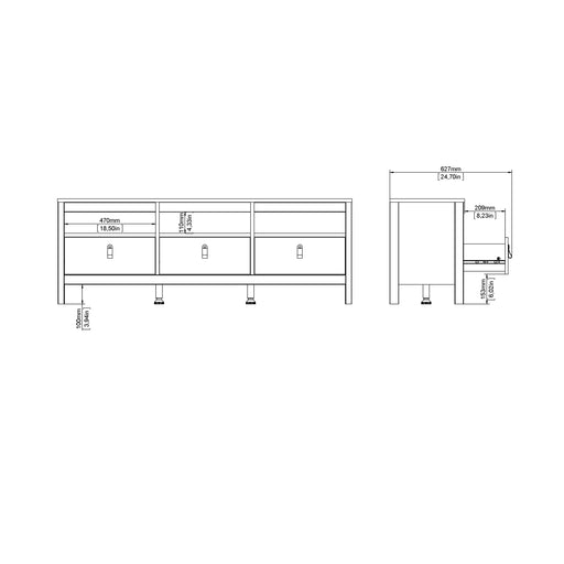 Madrid TV Unit 3 Drawers in Cashmere