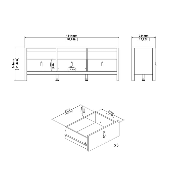 Madrid TV Unit 3 Drawers in Cashmere