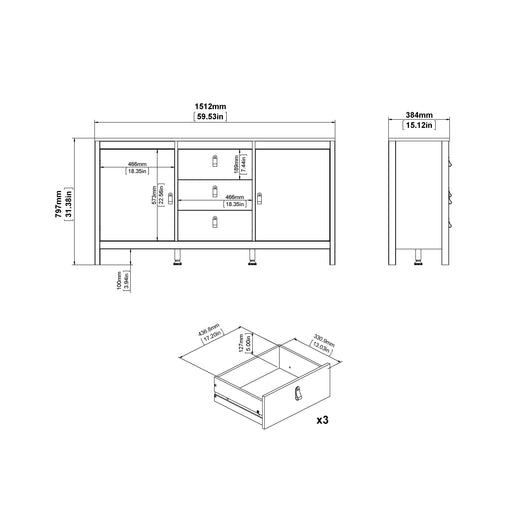 Madrid Sideboard 2 Doors + 3 Drawers in Jackson Hickory Oak