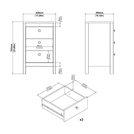 Madrid Bedside Table 3 Drawers in Jackson Hickory Oak