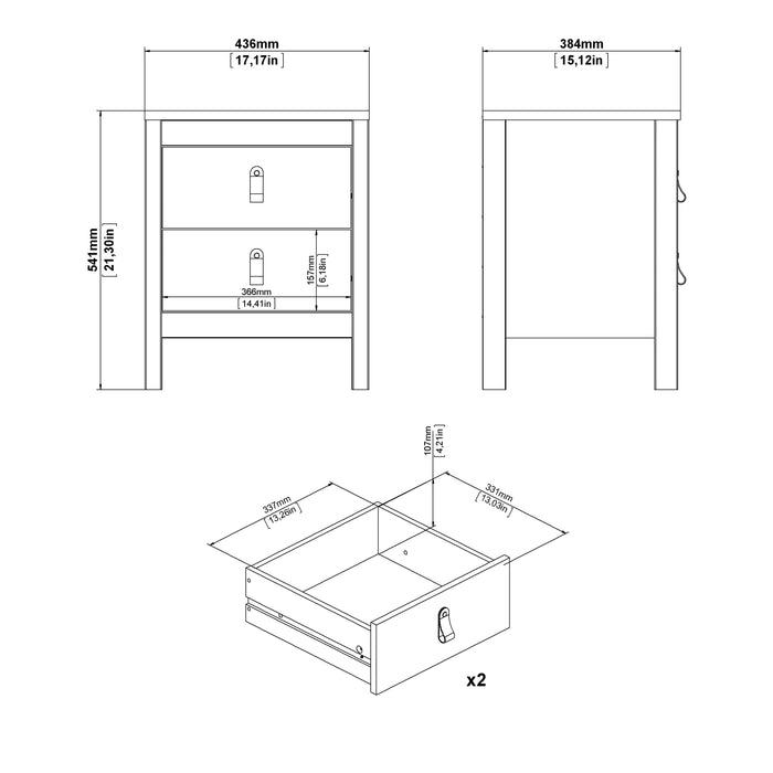 Madrid Package - Bedside Table 2 Drawers + Chest 3+2 Drawers + Wardrobe with 2 Doors in Matt Black