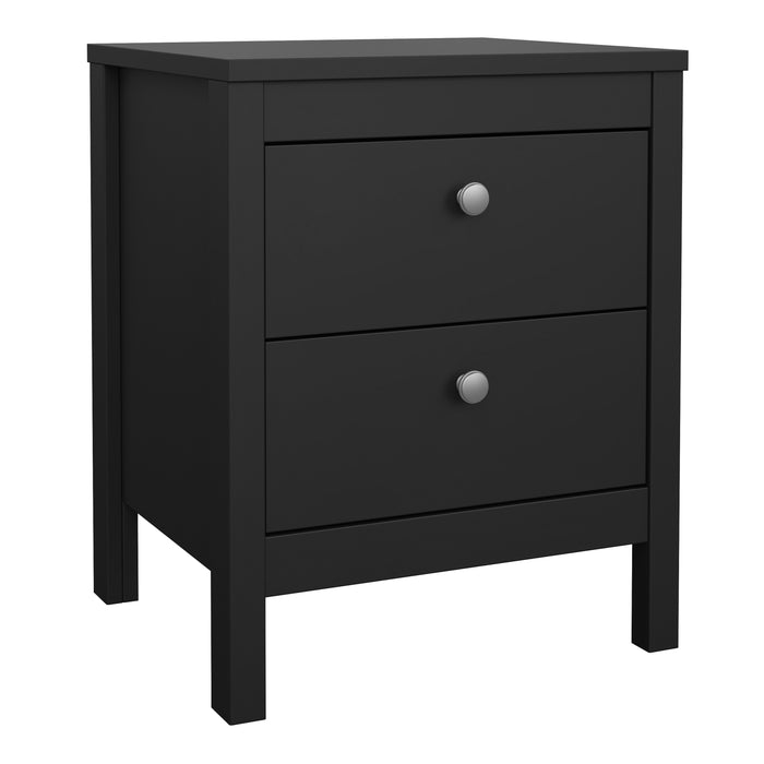 Madrid Package - Bedside Table 2 Drawers + Chest 5 Drawers + Wardrobe with 3 Doors in Matt Black