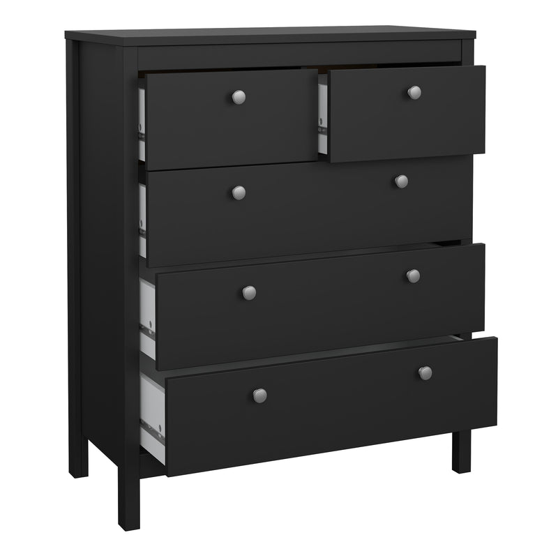 Madrid Package - Bedside Table 2 Drawers + Chest 5 Drawers + Wardrobe with 3 Doors in Matt Black