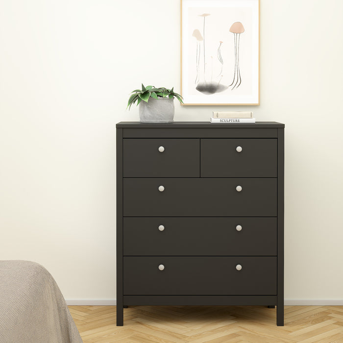 Madrid Package - Bedside Table 2 Drawers + Chest 5 Drawers + Wardrobe with 3 Doors in Matt Black