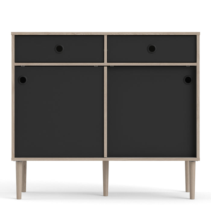 Rome Sideboard 2 Sliding Doors 2 Drawers in Jackson Hickory Oak and Matt Black