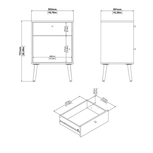 Cumbria Nightstand 1 Door + 1 Drawer White