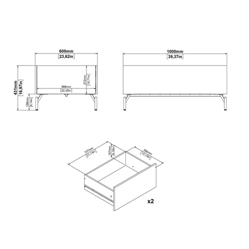 Kendall Coffee table with 2 Drawers Oak and Black