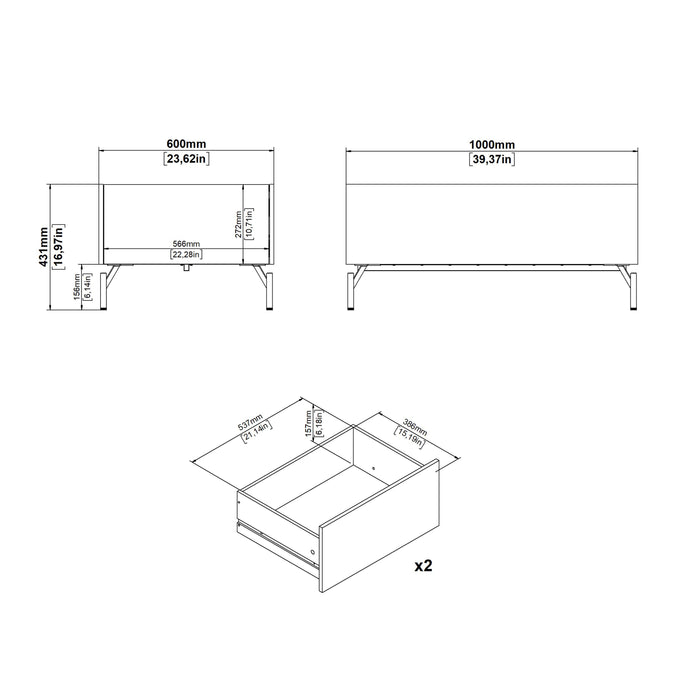 Kendall Coffee table with 2 Drawers Oak and Black