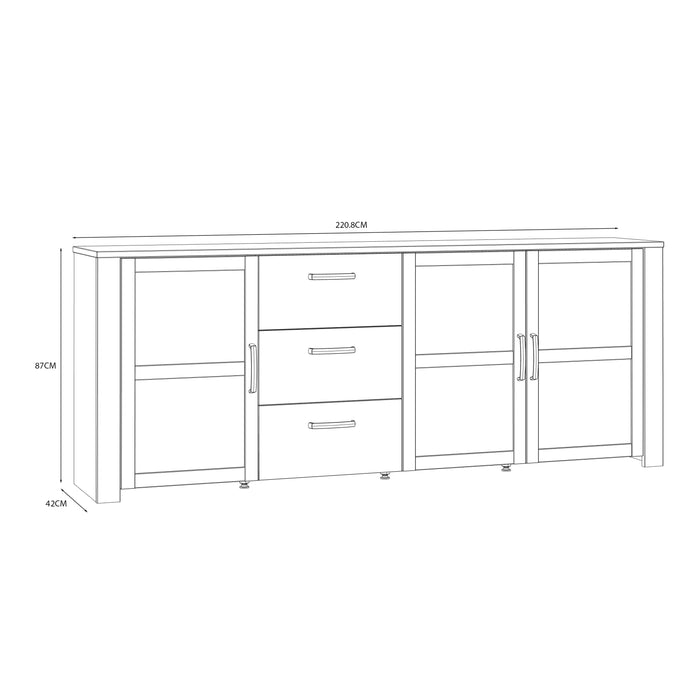 Bohol Large Sideboard 3 Door 3 Drawer in Riviera Oak/Navy