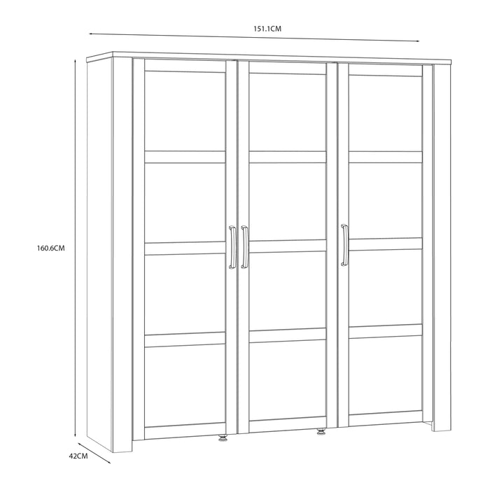 Bohol 3 Door Large Display Cabinet in Riviera Oak/White