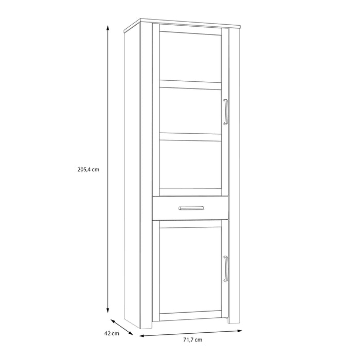 Bohol 2 Door 1 Drawer Narrow Display Cabinet in Riviera Oak/Grey Oak