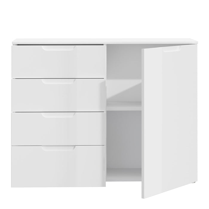 Sienna 4 Chest of Drawers 1 Door in White/White High Gloss 