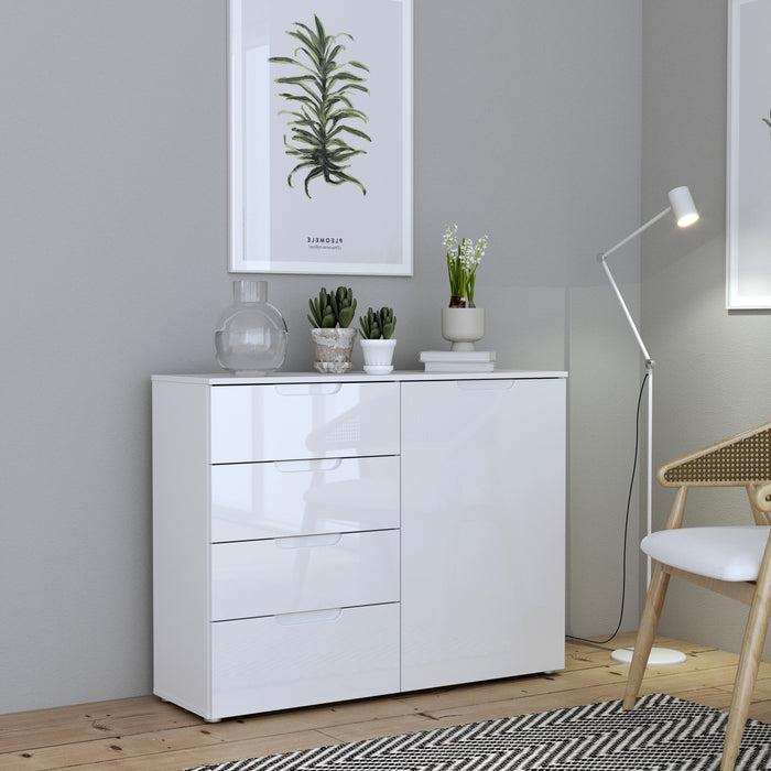 Sienna 4 Chest of Drawers 1 Door in White/White High Gloss 