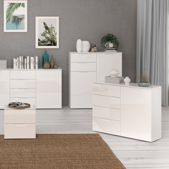 Sienna 4 Chest of Drawers 1 Door in White/White High Gloss 