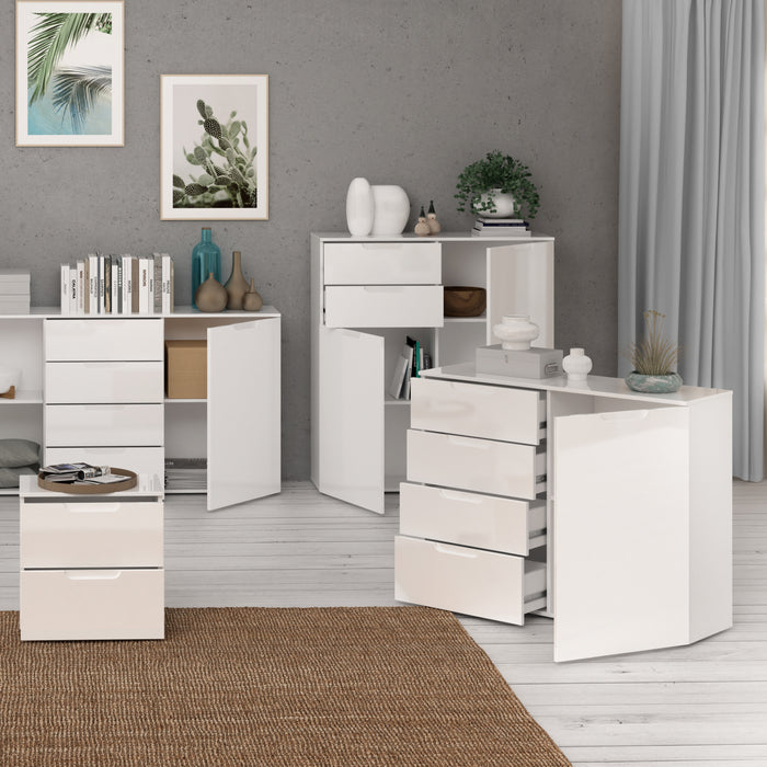 Sienna 4 Chest of Drawers 1 Door in White/White High Gloss 