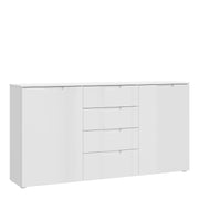 Sienna Wide Chest of 4 Drawers and 2 Doors in White/White High Gloss 