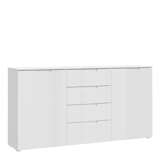 Sienna Wide Chest of 4 Drawers and 2 Doors in White/White High Gloss 