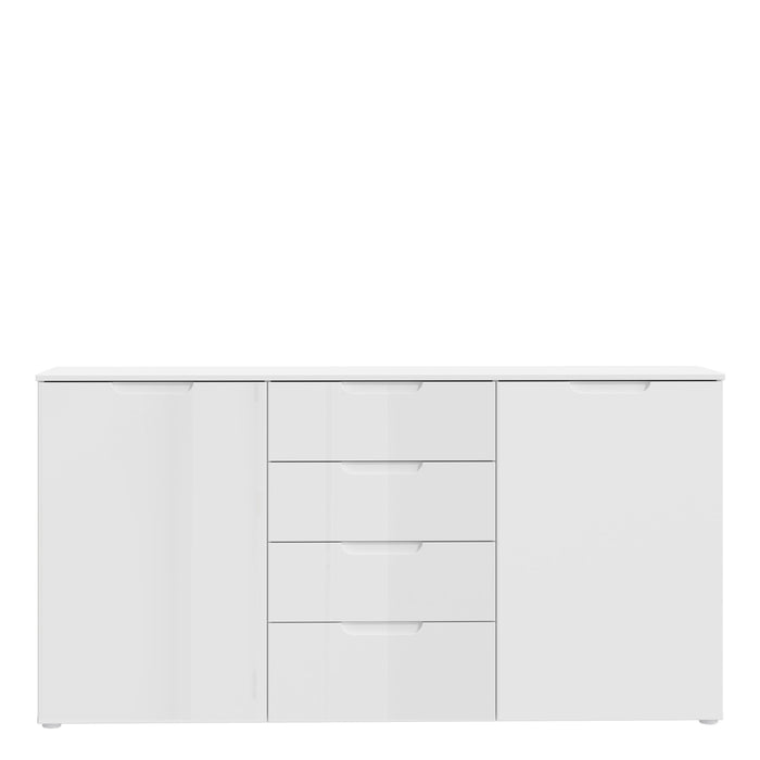 Sienna Wide Chest of 4 Drawers and 2 Doors in White/White High Gloss 