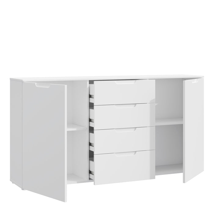 Sienna Wide Chest of 4 Drawers and 2 Doors in White/White High Gloss 