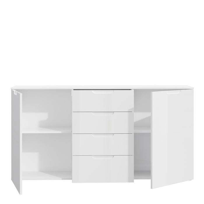 Sienna Wide Chest of 4 Drawers and 2 Doors in White/White High Gloss 