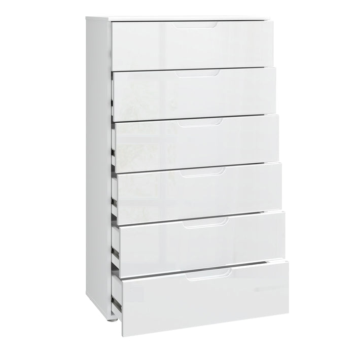 Sienna Chest of 6 Drawers in White/White High Gloss 