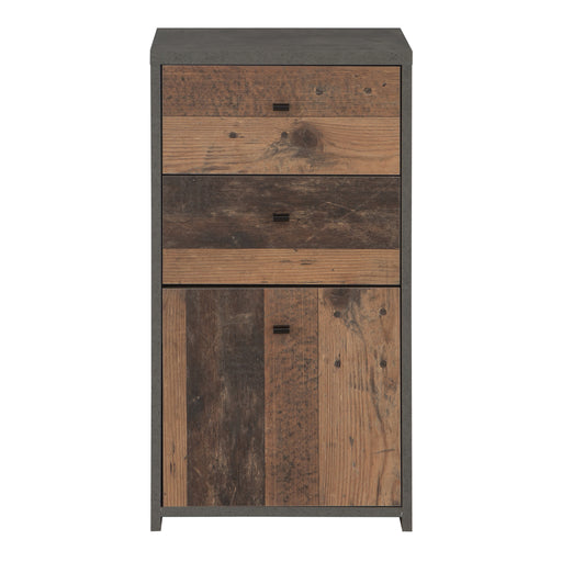 Best Chest Storage Cabinet 2 Drawers 1 Door in Concrete Optic Dark Grey/Old - Wood Vintage 