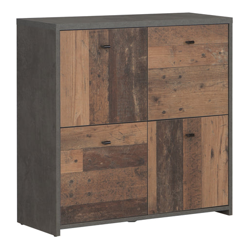 Best Chest Storage Cabinet with 4 Doors in Concrete Optic Dark Grey/Old - Wood Vintage 