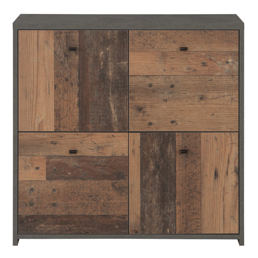 Best Chest Storage Cabinet with 4 Doors in Concrete Optic Dark Grey/Old - Wood Vintage 