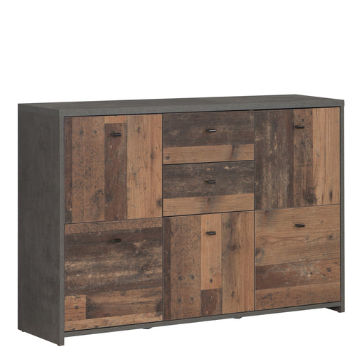 Best Chest Storage Cabinet with 2 Drawers and 5 Doors in Concrete Optic Dark Grey/Old - Wood Vintage 