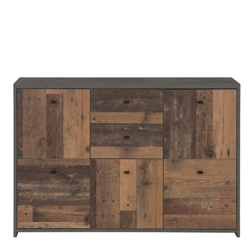 Best Chest Storage Cabinet with 2 Drawers and 5 Doors in Concrete Optic Dark Grey/Old - Wood Vintage 