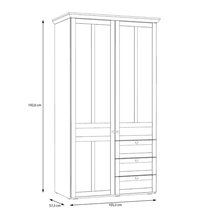 Illoppa 2 Door Wardrobe in Snowy Oak/Oak Nelson
