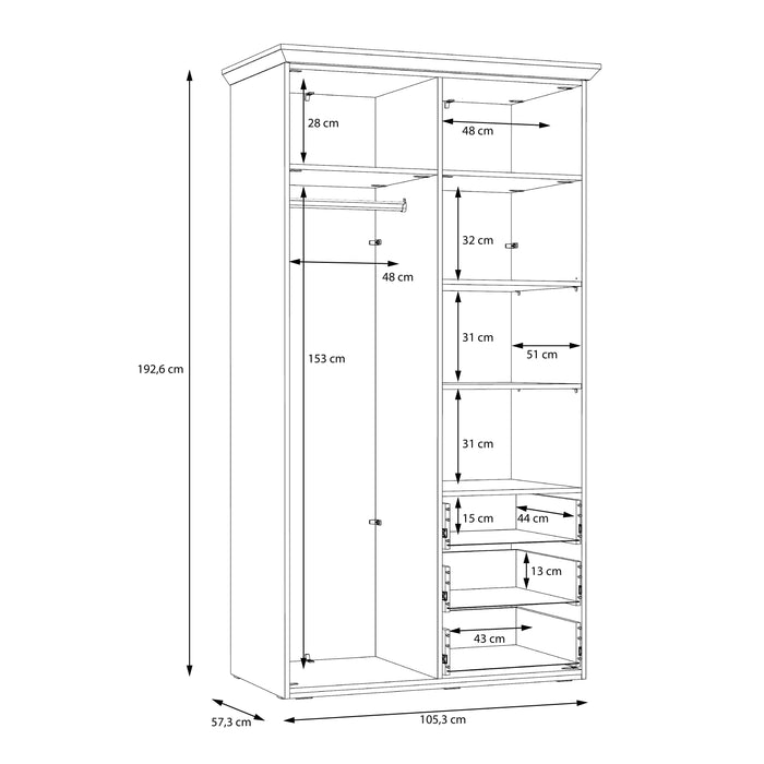 Illoppa 2 Door Wardrobe in Snowy Oak/Oak Nelson