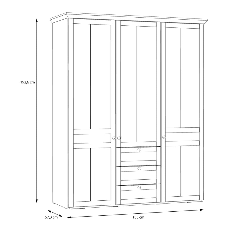 Iloppa 3 Door Wardrobe in Snowy Oak/Oak Nelson