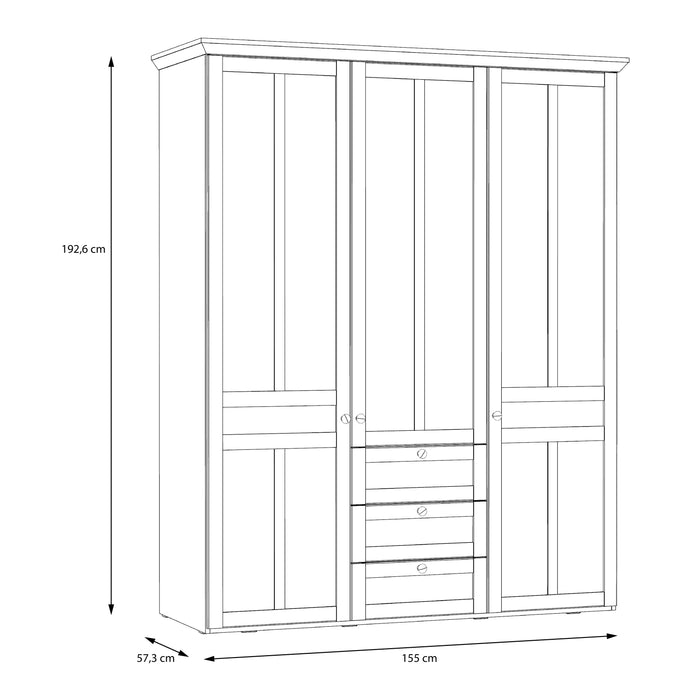 Iloppa 3 Door Wardrobe in Snowy Oak/Oak Nelson