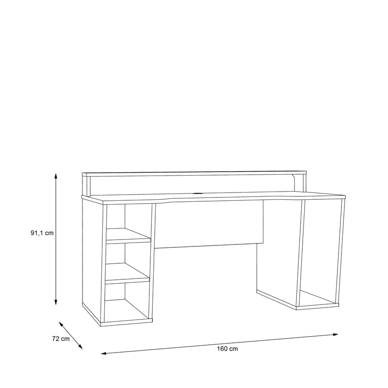 Tezaur Black Gaming Desk 2 Shelves with Colour Changing LED