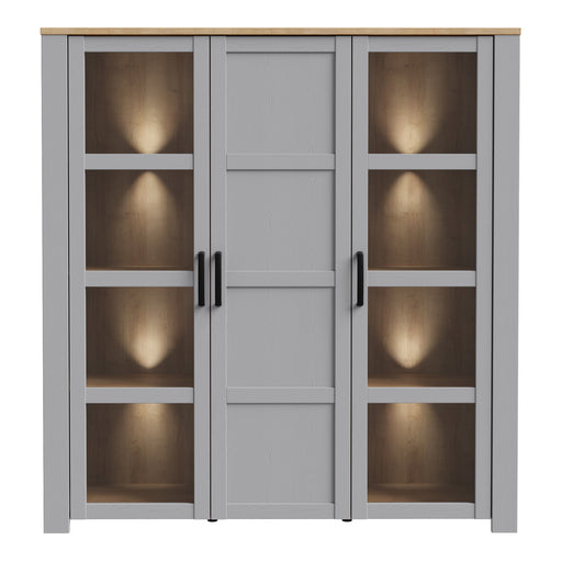 Bohol Large Display Cabinet inc. 4x LED Lights in Riviera Oak/Grey Oak
