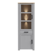 Bohol Narrow Display Cabinet inc. 2x LED Lights in Riviera Oak/Grey Oak