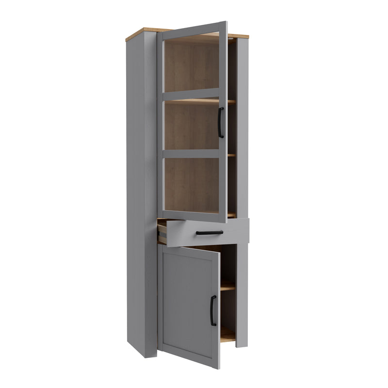 Bohol Narrow Display Cabinet inc. 2x LED Lights in Riviera Oak/Grey Oak