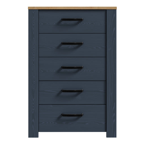 Bohol 5 Drawer Narrow Chest in Riviera Oak/Navy