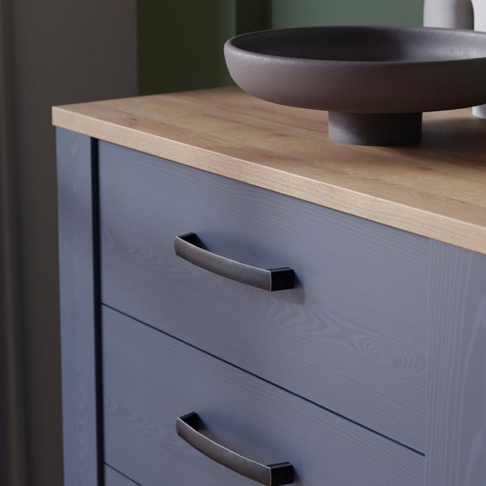Bohol 5 Drawer Narrow Chest in Riviera Oak/Navy